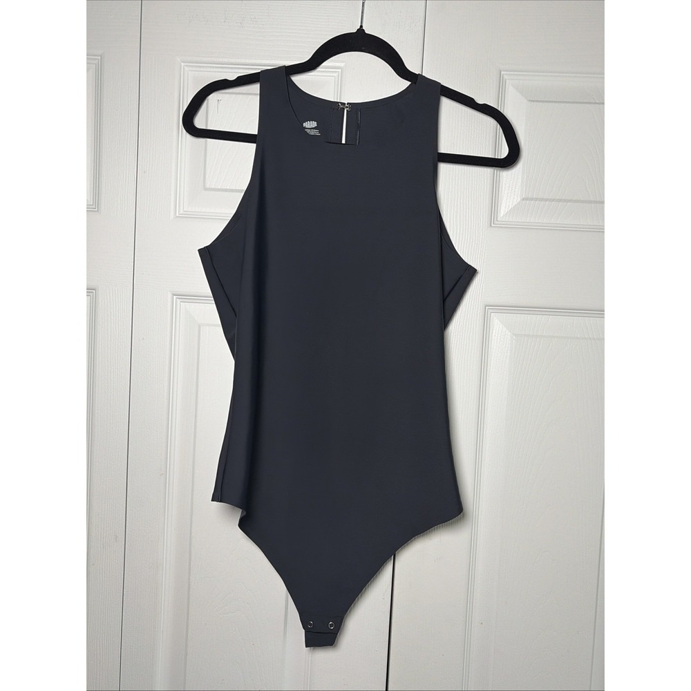 Parade High Neck Racerback Bodysuit Womens Size L Black Minimalist Nylon Stretch